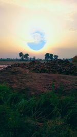 Scenic view of field against sky during sunset