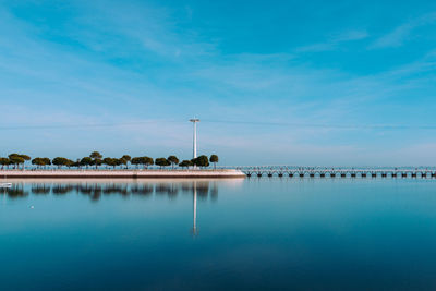 Scenic view of sea against blue sky