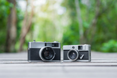 Close-up of camera on table