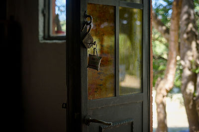 Close-up of window on door