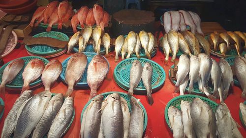 View of fish for sale at market stall