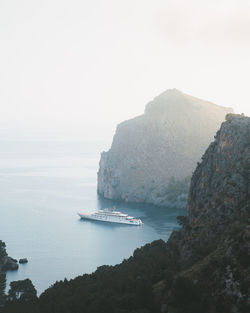 Scenic view of bay against clear sky