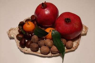 High angle view of apples on table