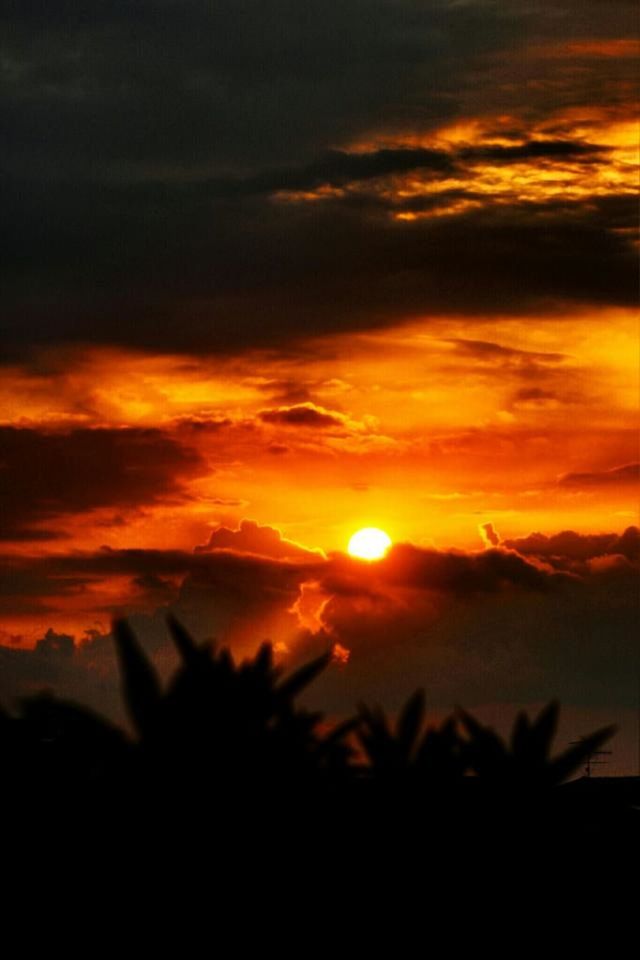 sunset, beauty in nature, scenics, sky, tranquil scene, silhouette, tranquility, orange color, sun, cloud - sky, nature, idyllic, cloud, dramatic sky, majestic, landscape, cloudy, outdoors, sunlight, no people