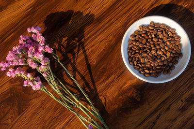 High angle view of coffee on table