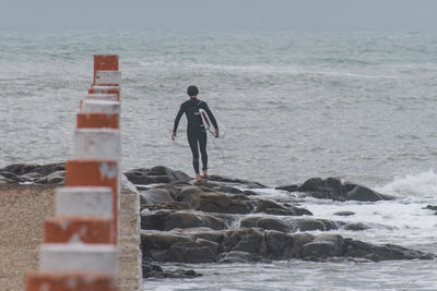 Full length of man on rock at beach