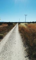 Surface level of country road against clear sky