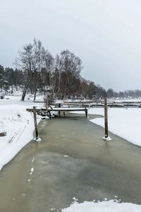 Scenic view of frozen lake against sky during winter
