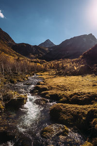 Scenic view of landscape against clear blue sky