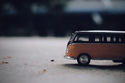 Close-up of toy car on road