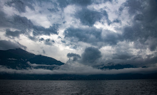 Scenic view of sea against dramatic sky