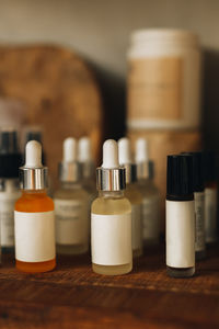 Close-up of bottles on table