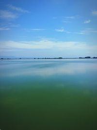 Scenic view of sea against blue sky