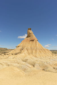 Scenic view of desert against clear blue sky