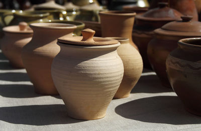 Close-up of ceramics for sale at market