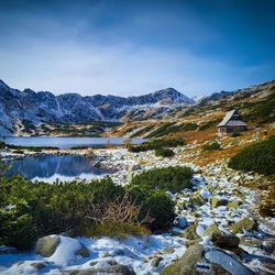 Scenic view of snowcapped mountains against sky