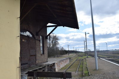 Train on railroad track against sky