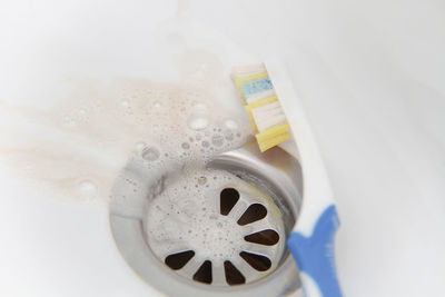 High angle view of bubbles in bathroom