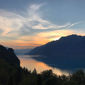 Scenic view of lake against sky during sunset