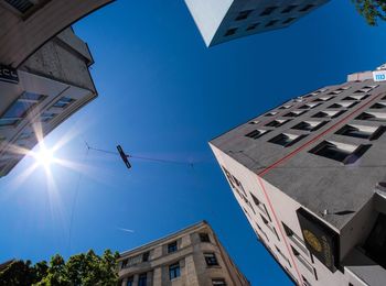 Low angle view of buildings against clear sky