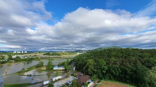 High angle view of townscape against sky