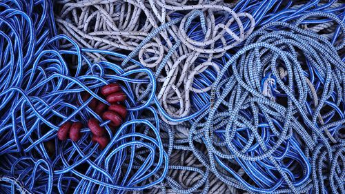 High angle view of fishing net