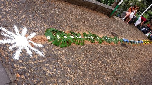 High angle view of man with text