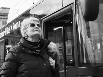 Portrait of man in train