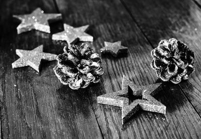 High angle view of gingerbread cookies on table