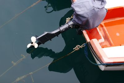 High angle view of nautical vessel on lake