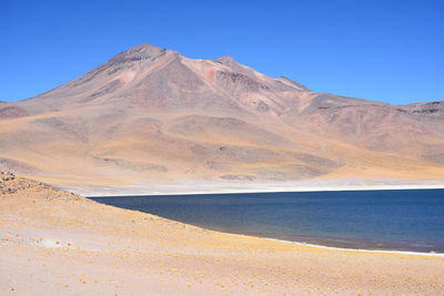 Scenic view of desert against blue sky