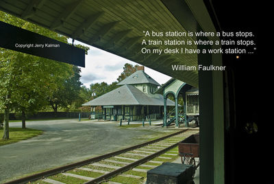 Railroad station platform in city