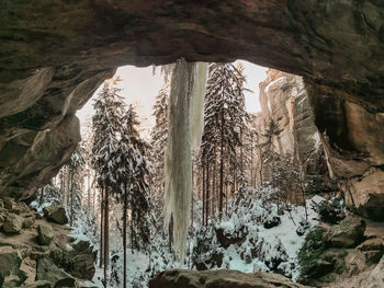 Low angle view of icicles on rock formation
