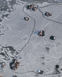 High angle view of people on snow in city