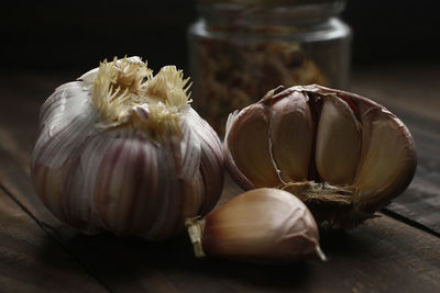 Close-up of garlic on table