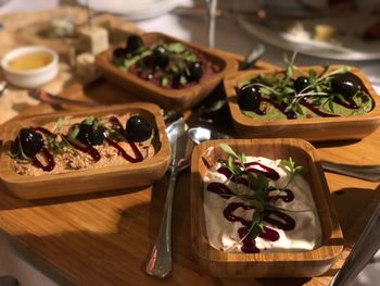 High angle view of food on table