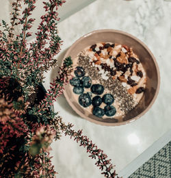 High angle view of breakfast on table