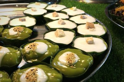 High angle view of food on table