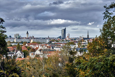 High angle view of townscape against sky