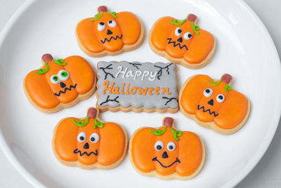 High angle view of pumpkins in container