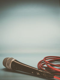 Close-up of microphone on table