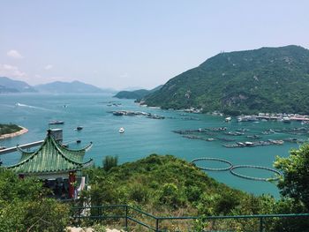 High angle view of bay against sky
