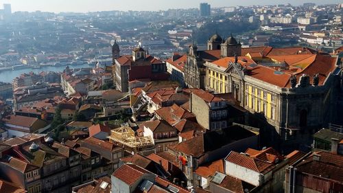 High angle view of buildings in city