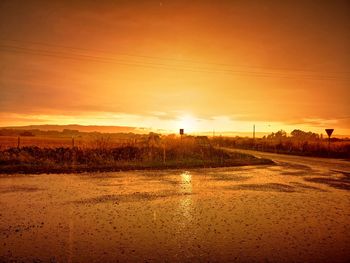 Scenic view of field against sky during sunset