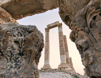 Low angle view of rock formations