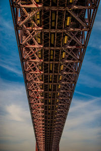 Low angle view of bridge against cloudy sky