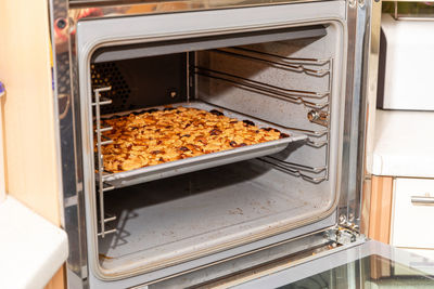 Close-up of food served in kitchen