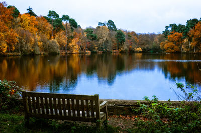 Scenic view of lake against trees during autumn