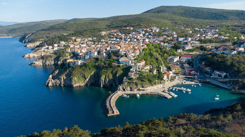 Vrbnik on island krk from above with adriatic sea in background