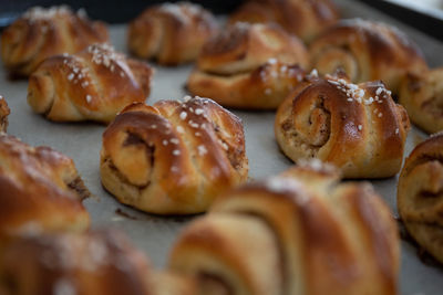 Close-up of baked cinnamon rolls